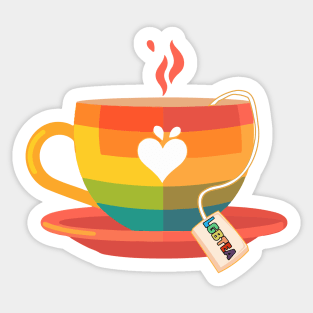 Proud LGBTQ gay pride tea drinker Rainbow Colored Tea Cup LGBTea Sticker